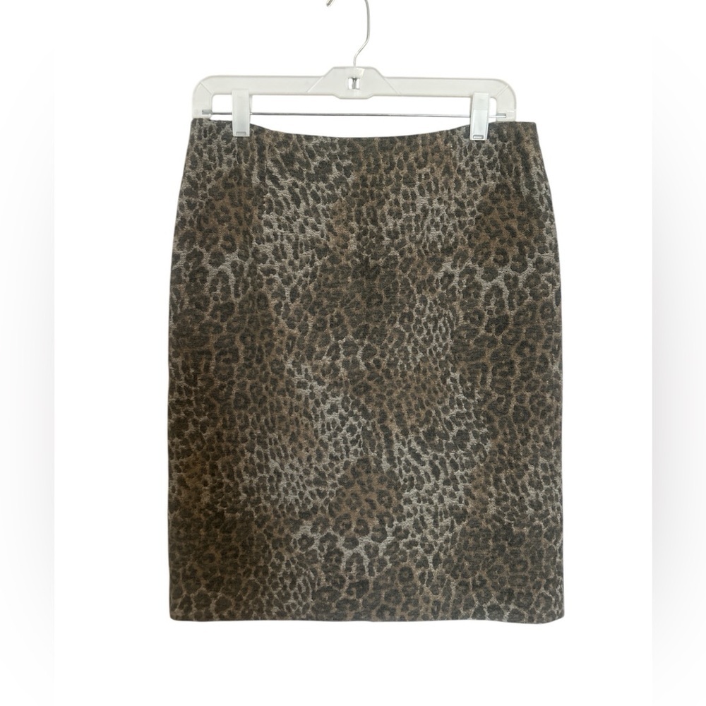 Worth Brown Leopard Pencil Skirt lined sz 6 Elegant Stylish